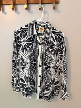 FARM Rio Black & White Botanical Print Button-Up- New with Tags